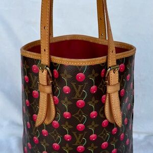 Louis Vuitton 
Takashi Murakami Monogram Cerises Cherry Bucket PM Bag Purse